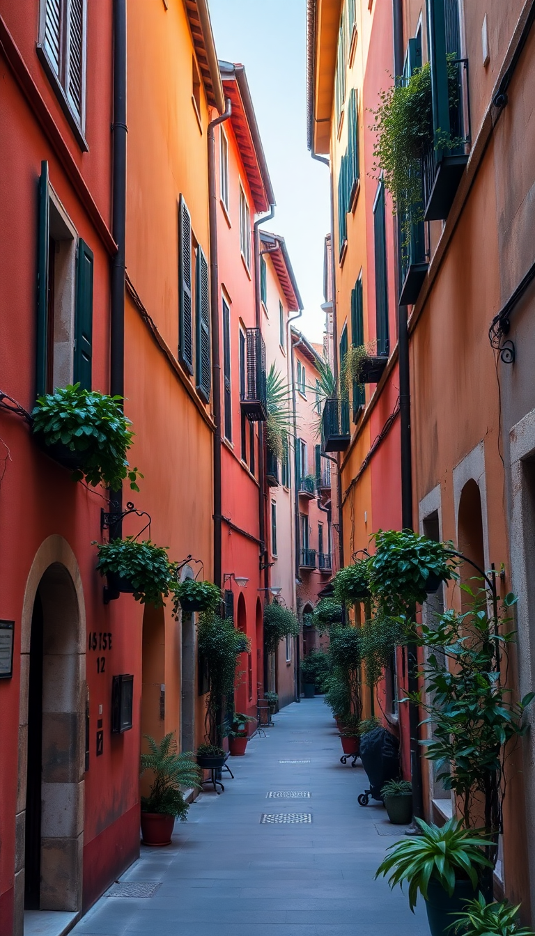 Coastal Buildings Colorful Alley Italian Photorealistic Wallpaper