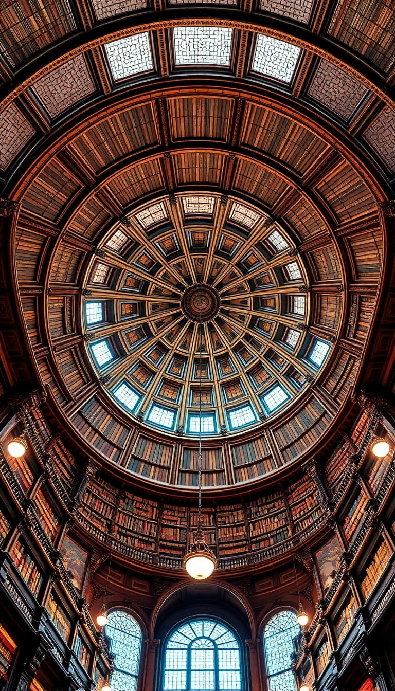 Library Spiral Dome Ceiling Old Books Photorealistic Edition Wallpaper