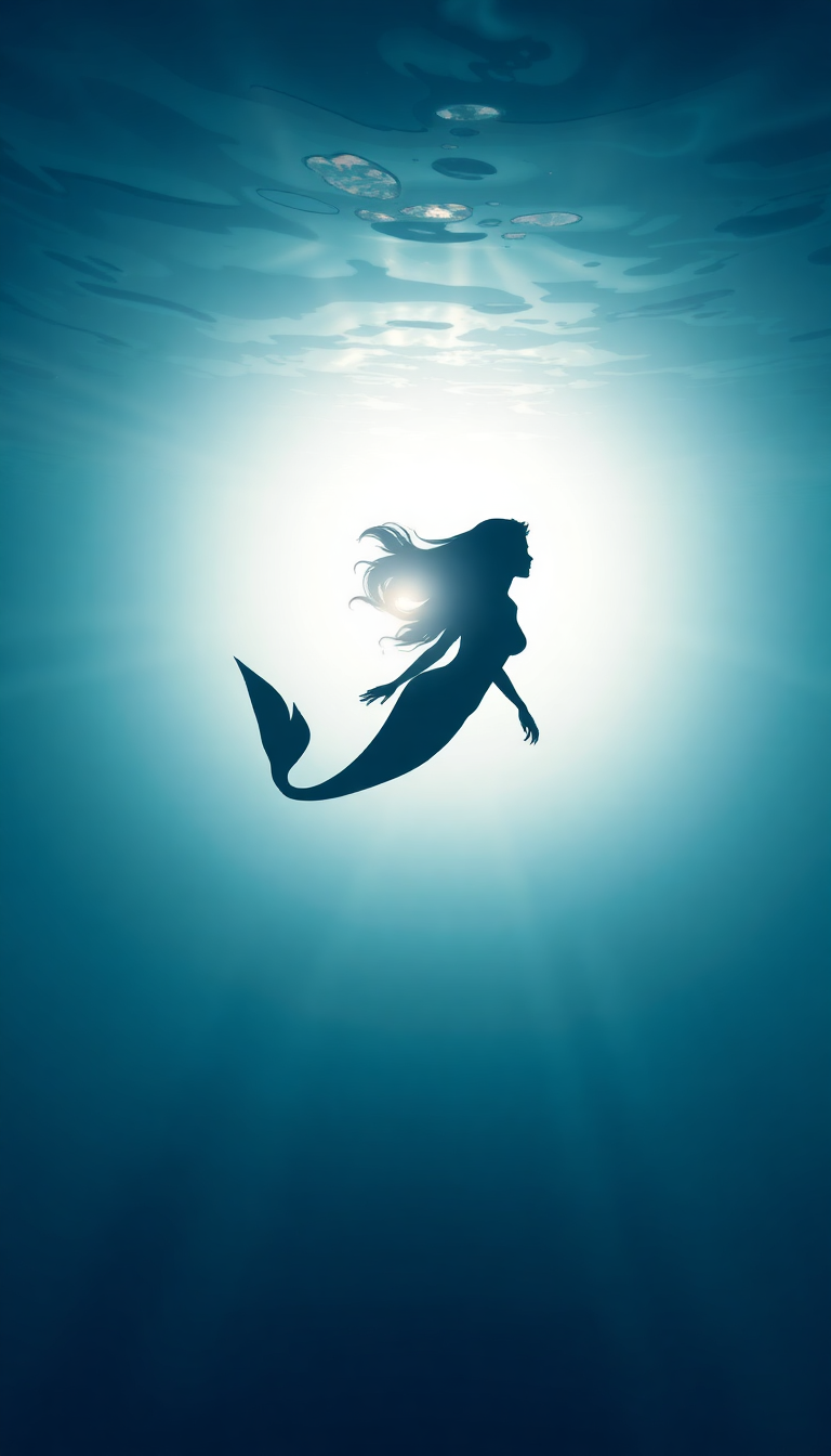 Iridescent Sacred Mermaid Silhouette Swimming Wallpaper