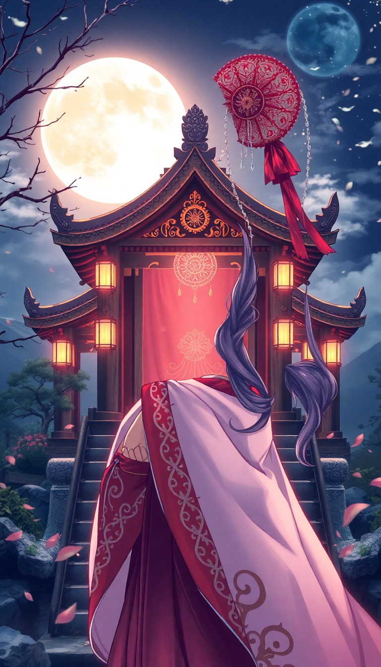 Fiery Grand Moonlit Shrine Maiden Wallpaper
