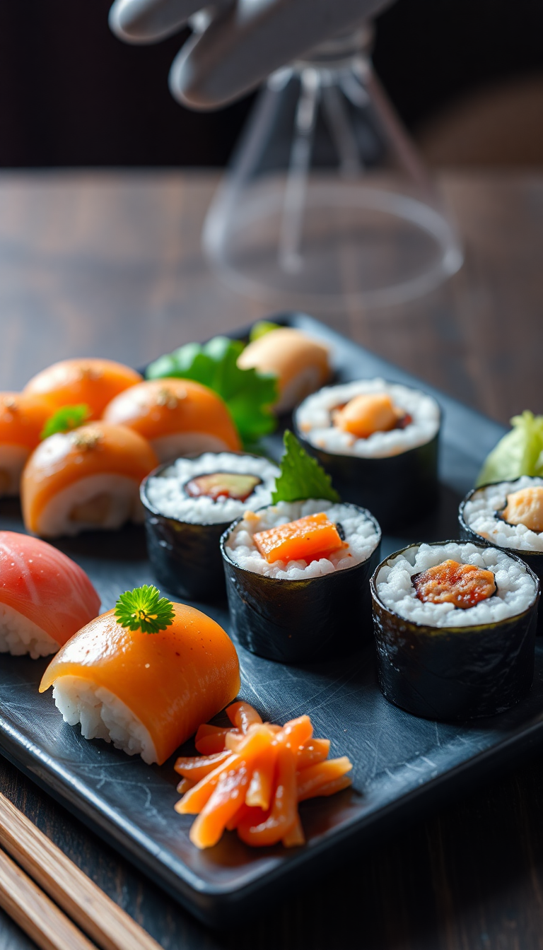 Fierce Plating Artistic Arrangement Sushi Photorealistic Wallpaper
