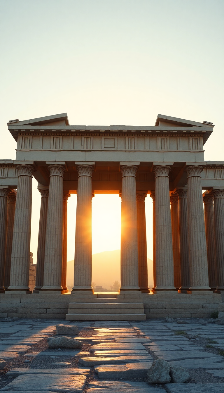 Ethereal Temple Ruins Golden Hour Columns Wallpaper
