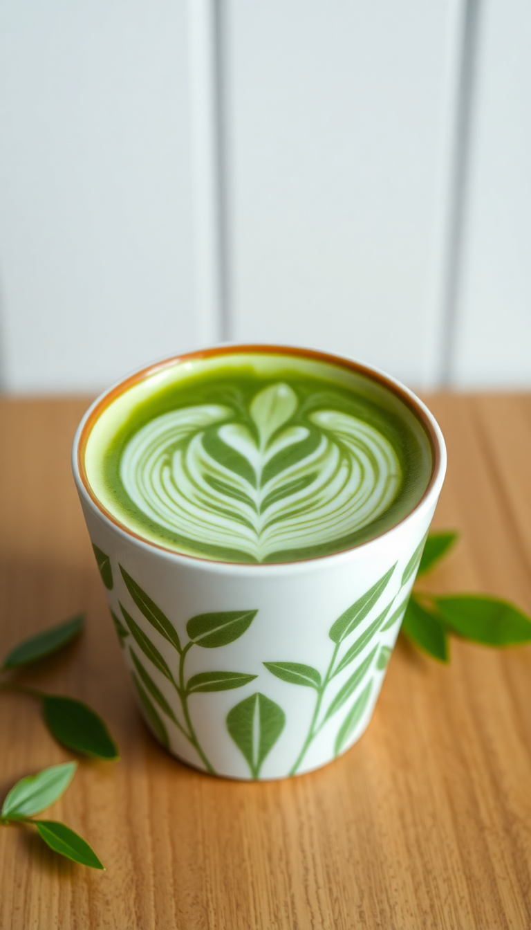 Eastern Matcha Art Pattern Cup Photorealistic Wallpaper