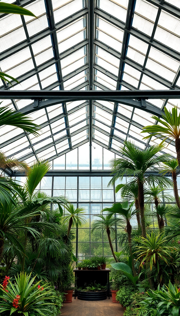 Greenhouse Interior Botanical Garden Glass Photorealistic Wallpaper