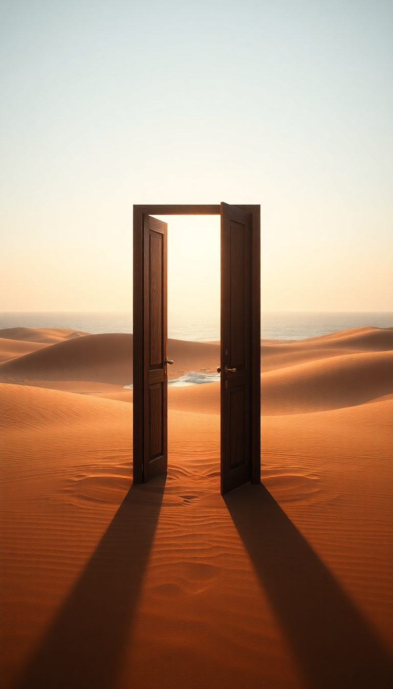 Door Standing Alone In Desert Digital art Wallpaper