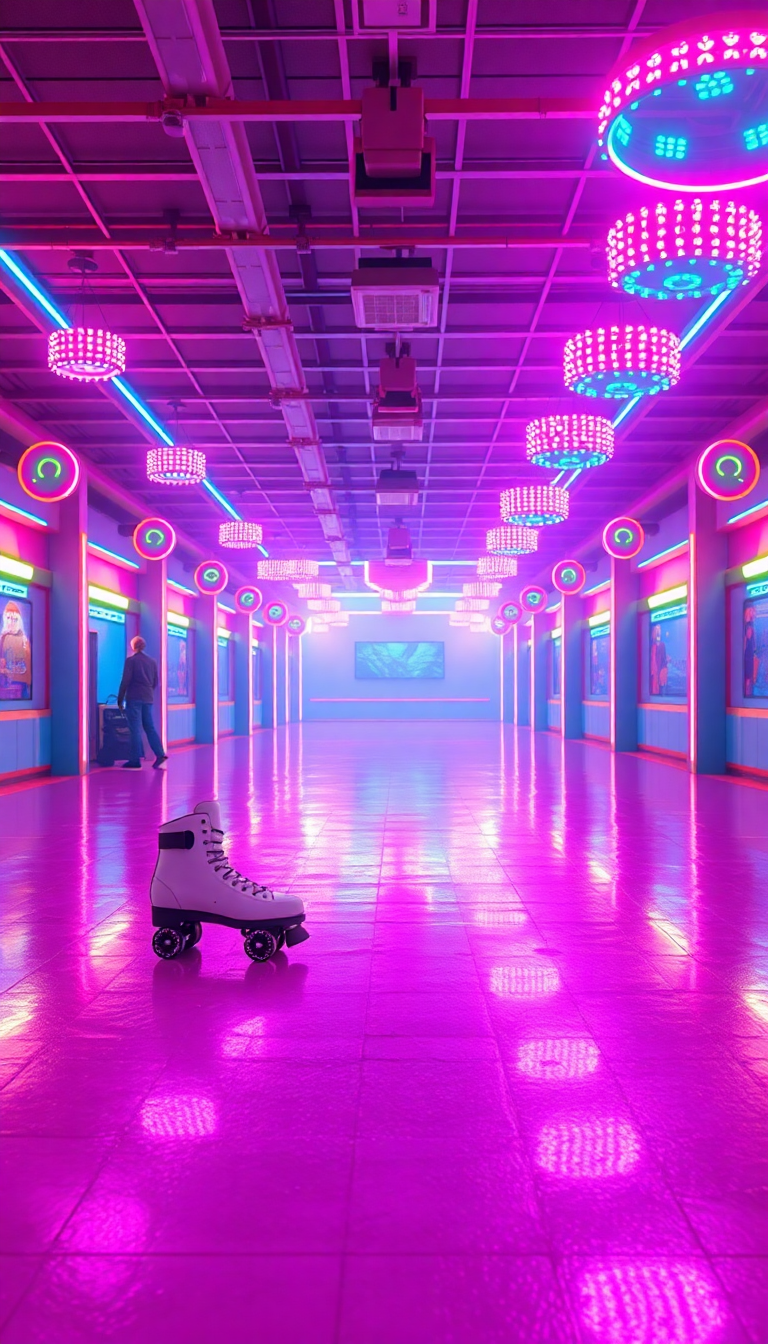 Roller Skating Rink 80s Neon Photorealistic Wallpaper