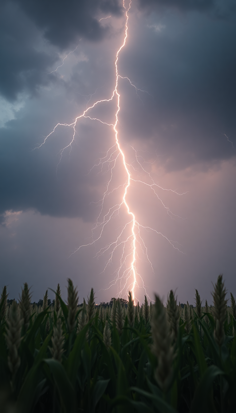 Summer Thunderstorm Lightning Over Cornfield Photorealistic Wallpaper