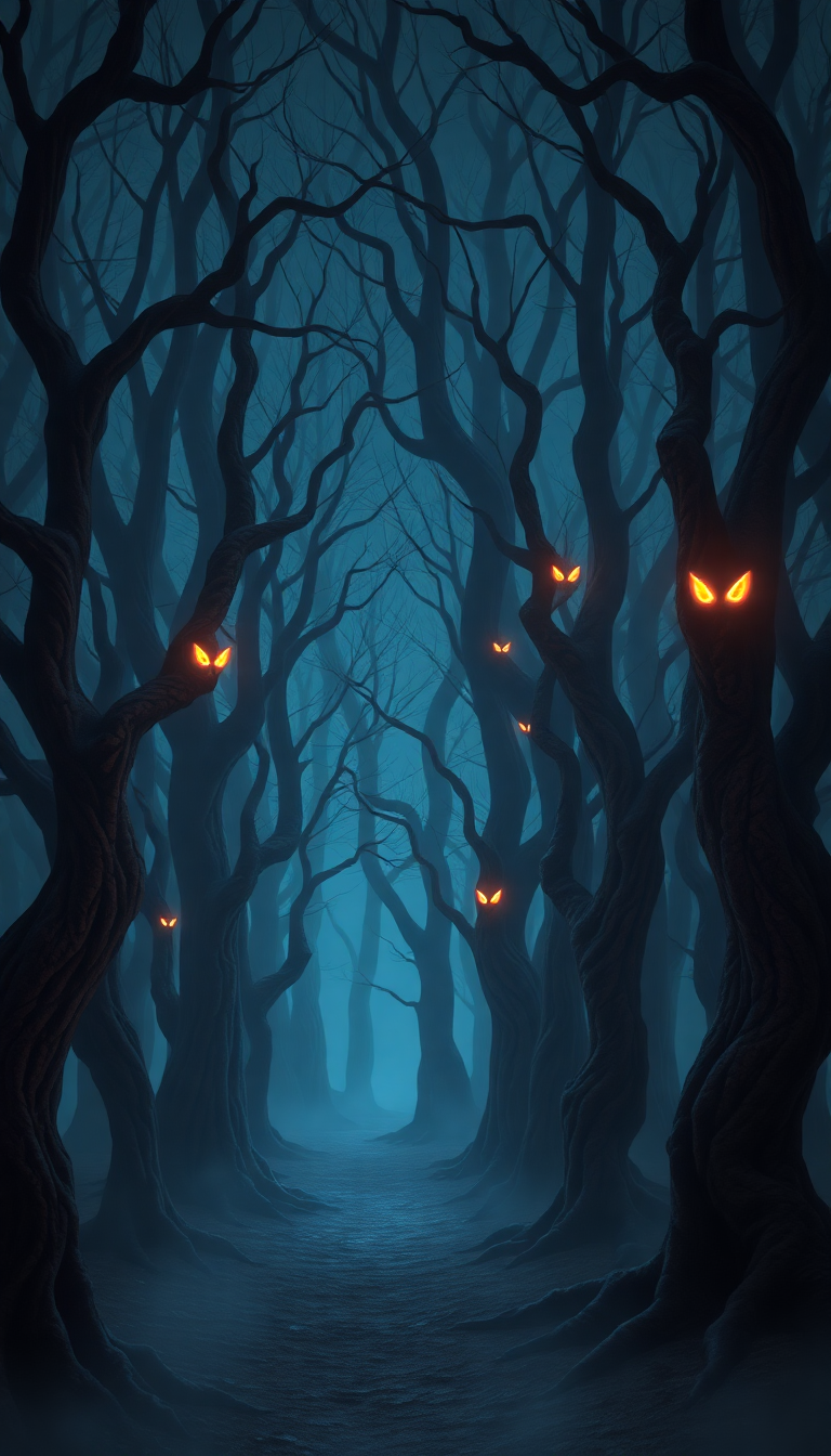 Dark Enchanted Forest Twisted Trees Digital art Wallpaper