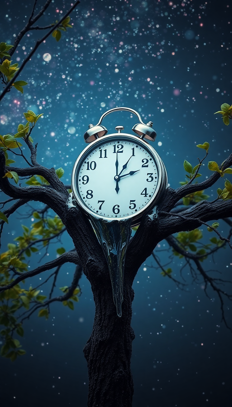 Melting Clock On Tree Branch Digital art Wallpaper