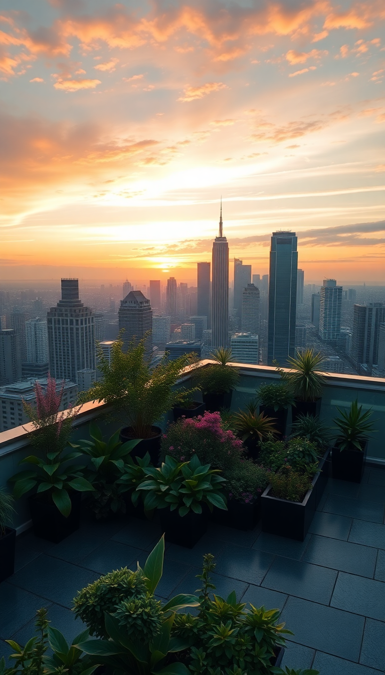 Rooftop Garden Oasis Warm HD Wallpaper