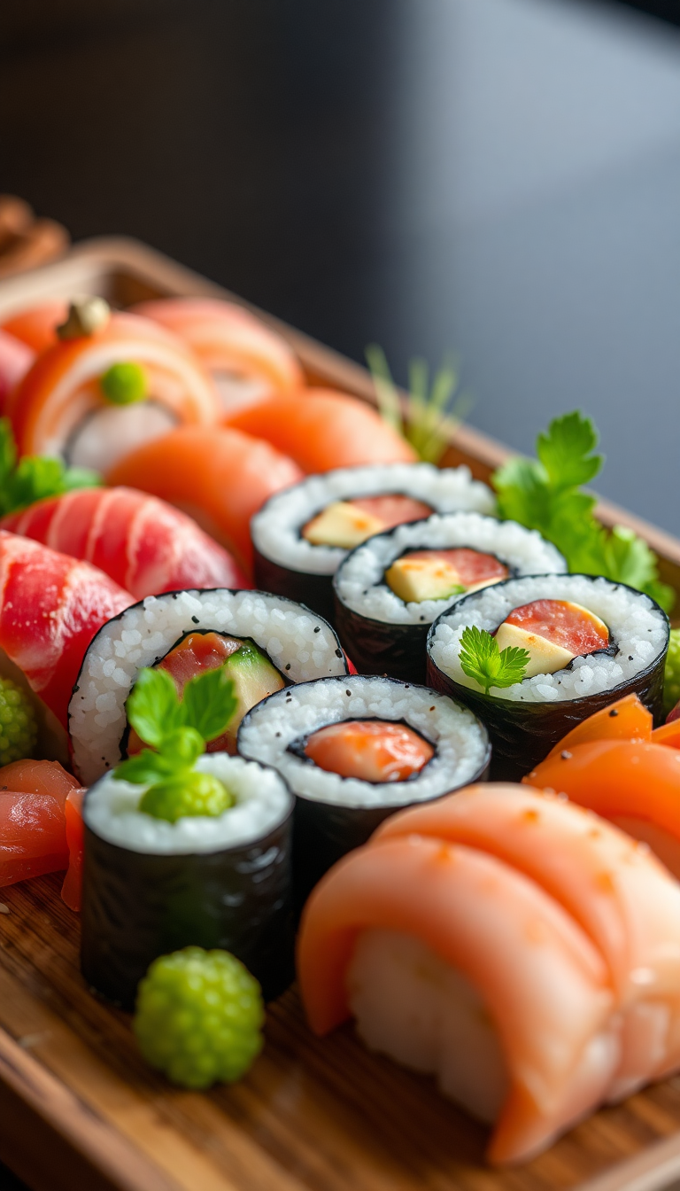 Fresh Sushi Arrangement Modern HD Wallpaper