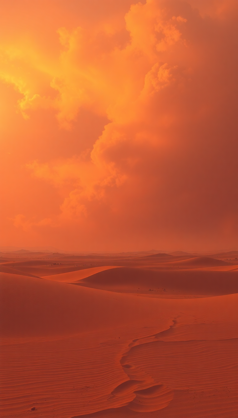 Sandstorm Approaching Desert Dramatic Orange Photorealistic Wallpaper