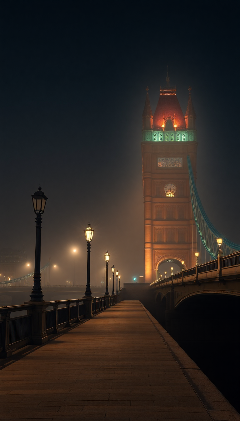 Bridge Vintage Lampposts Night Dark Select Wallpaper