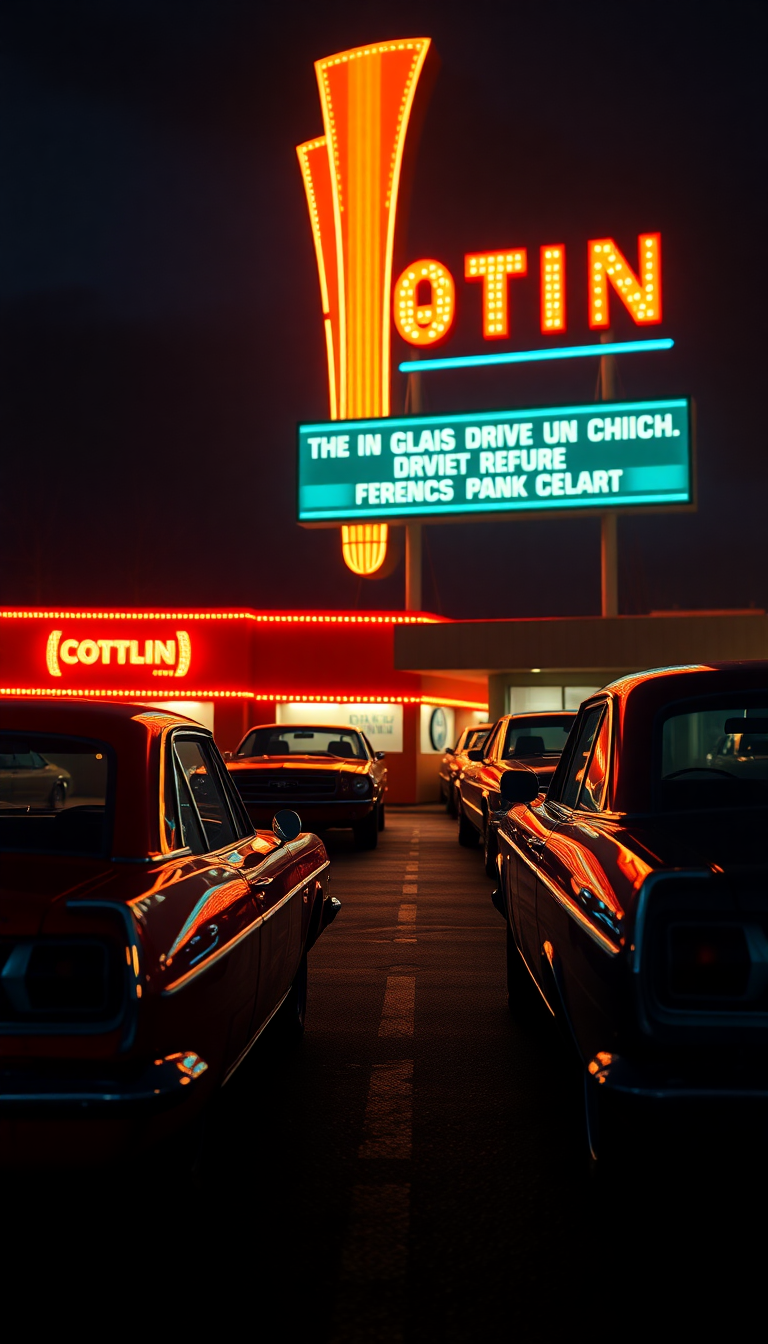 Drive-in Movie Theater Night Classic Cars Photorealistic Mini Wallpaper