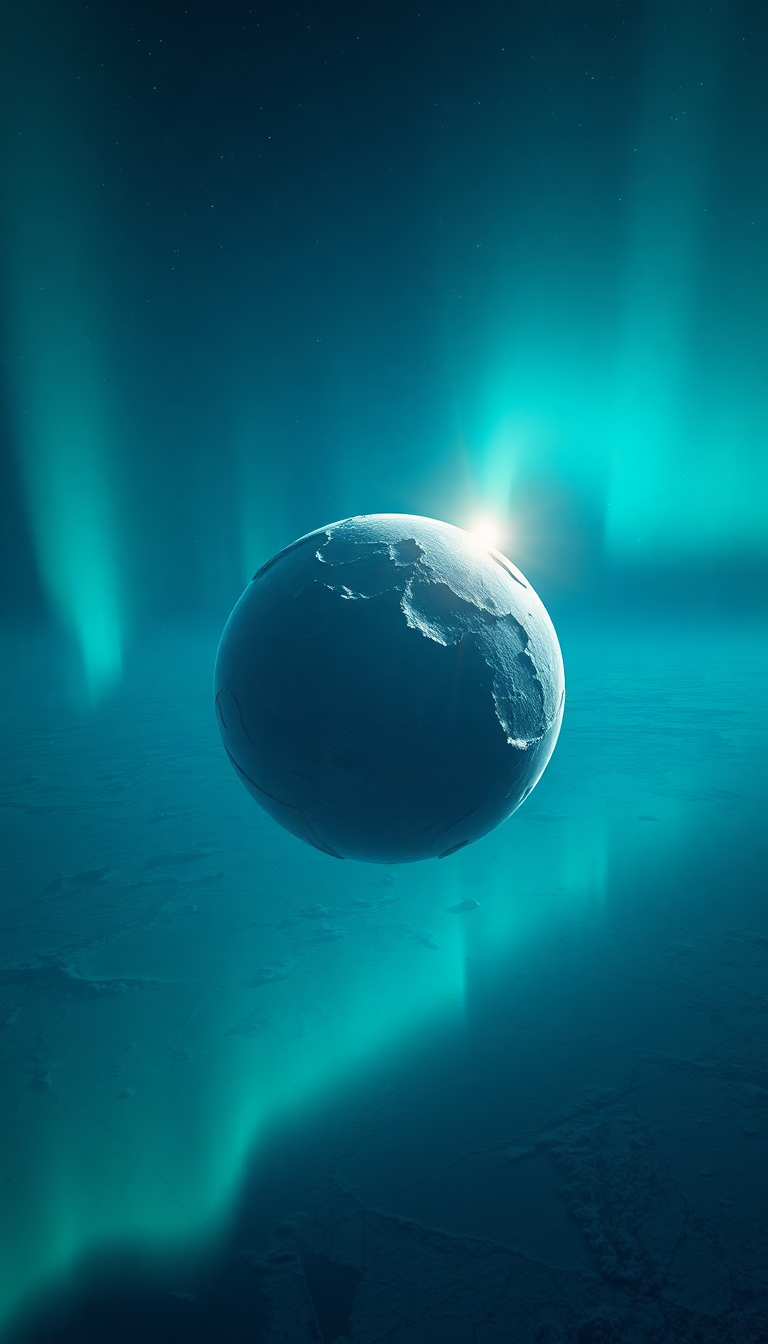 Epic Planet Ice Orbiting Satellite Photorealistic Wallpaper