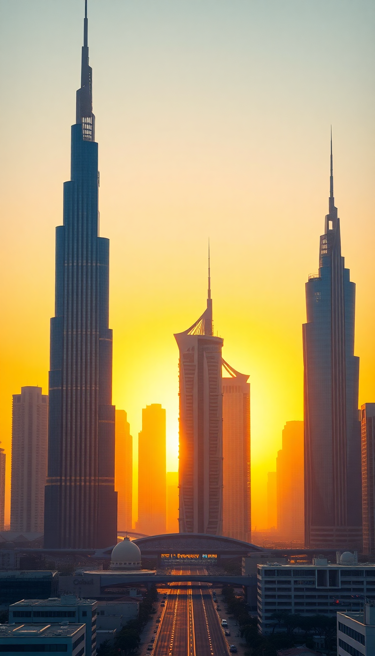 Vivid Dubai Futuristic Sunset Photorealistic Wallpaper
