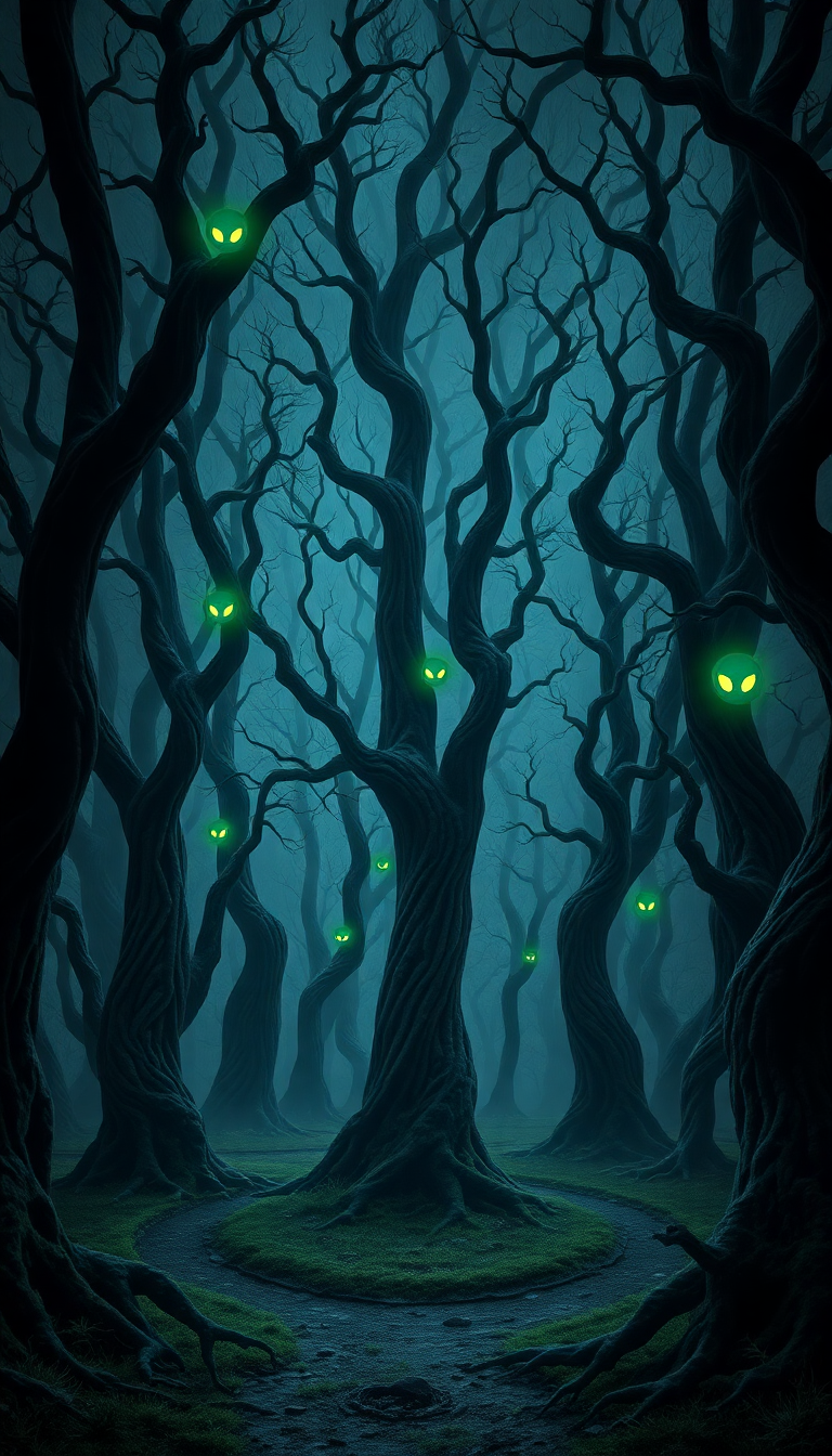 Lunar Dark Forest Trees Eyes Digital art Wallpaper