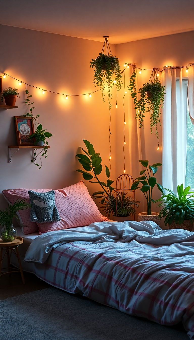 Photorealistic Splendid Bedroom Fairy Lights Wallpaper