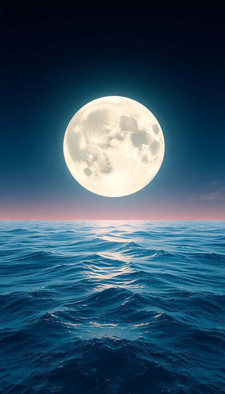 Deep Surface Ocean Touching Moon Digital art Wallpaper