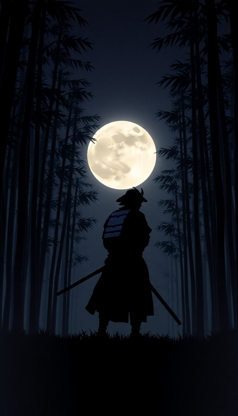 Whimsical Forest Bamboo Moonlit Silhouette Digital art Wallpaper