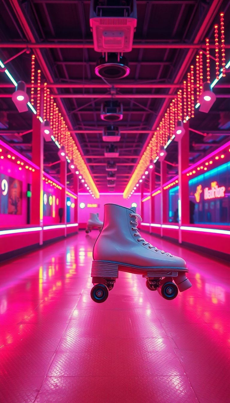 Gentle Neon 80s Rink Skating Photorealistic Wallpaper