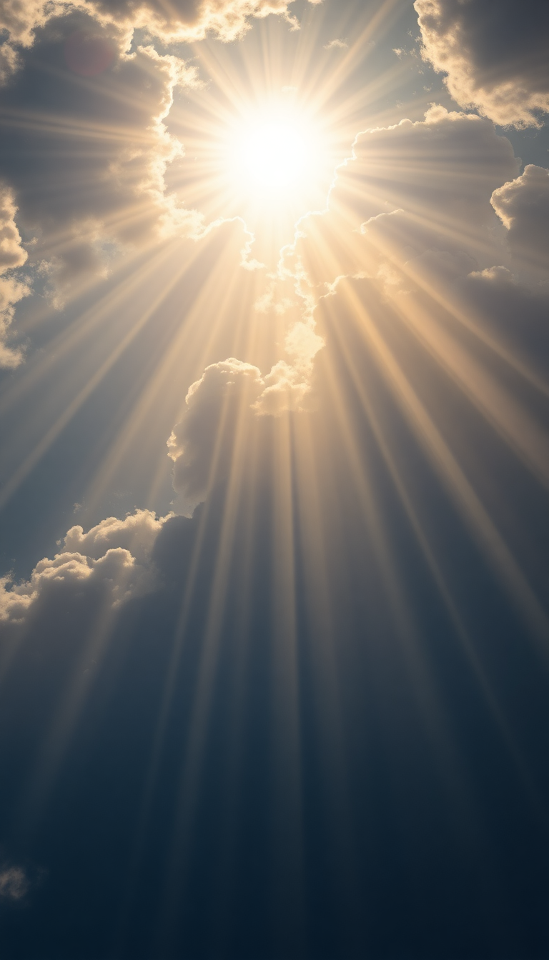 Beautiful Sun Through Clouds Rays Photorealistic Wallpaper