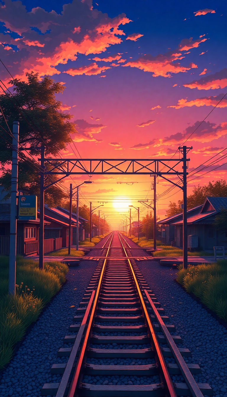 Majestic Rural Japan Sunset Anime Scenery Wallpaper