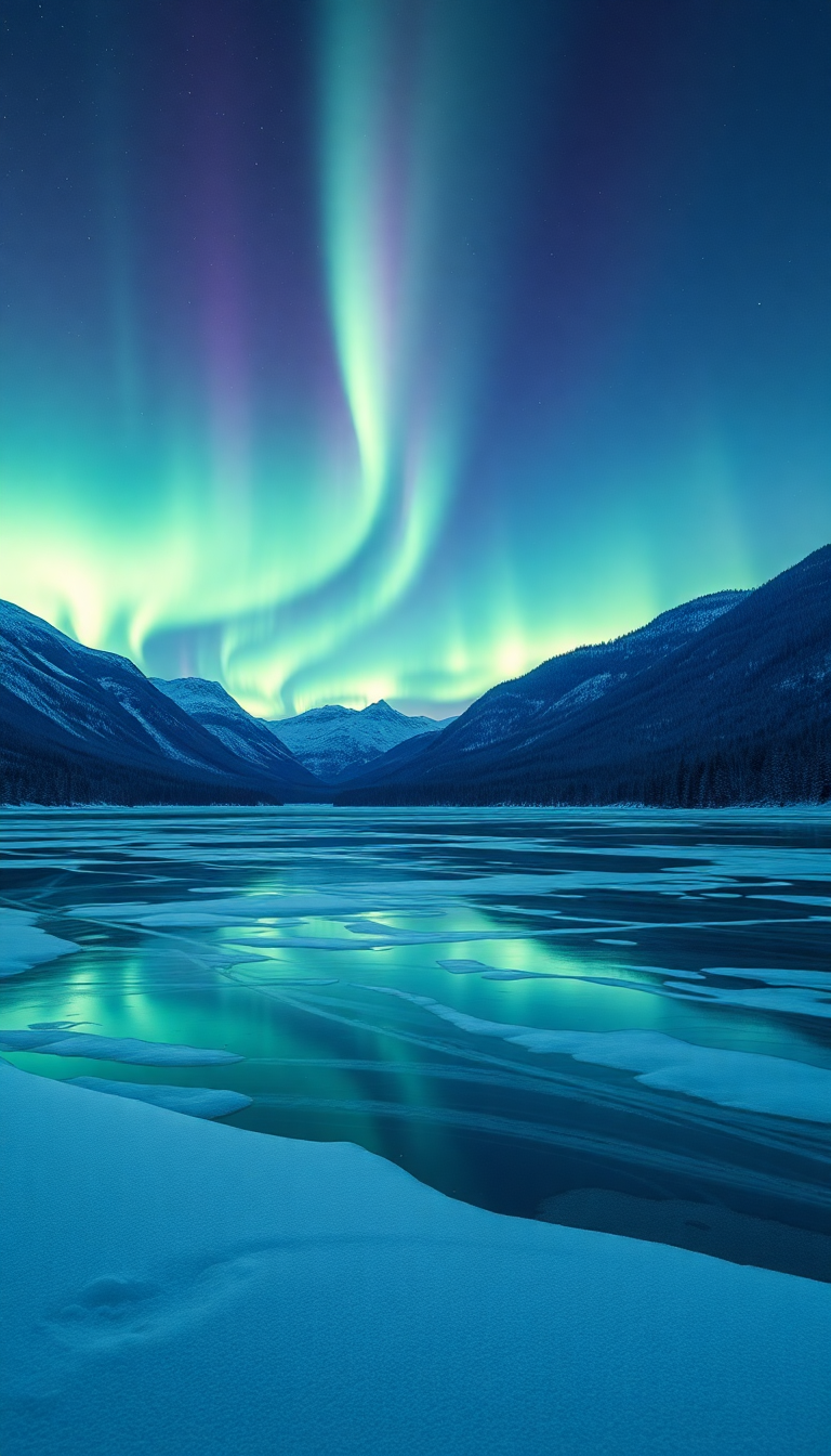 Premium Northern Lights Over Frozen Photorealistic Wallpaper
