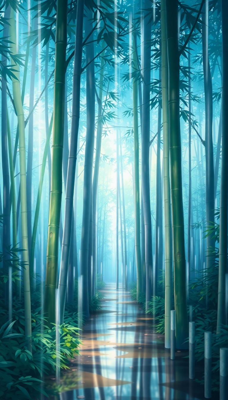 Monochrome Bamboo Forest Rain Anime Peaceful Wallpaper