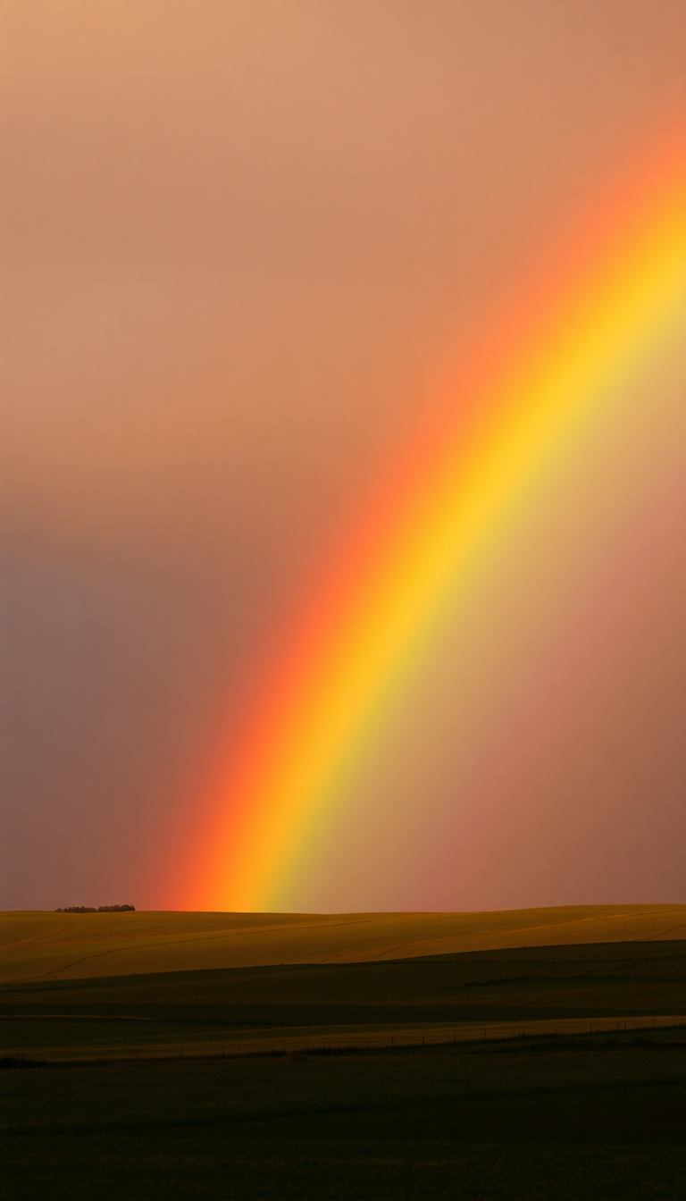 Misty After Storm Double Rainbow Photorealistic Wallpaper