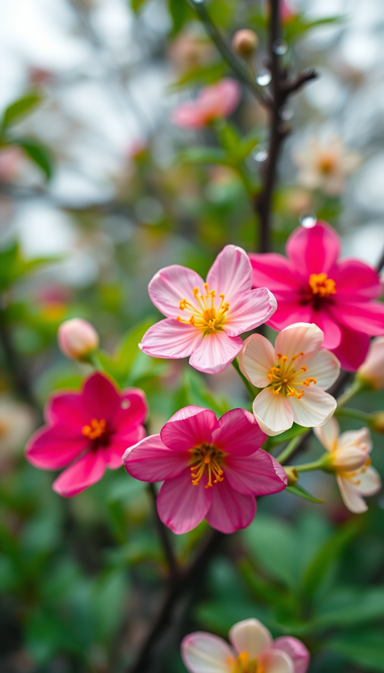 Moody Time Blooming Flower Rain Aesthetic Wallpaper