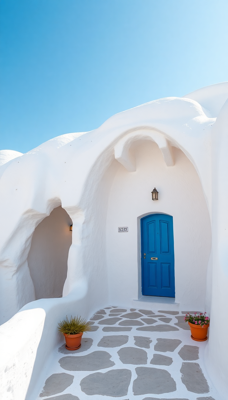 Cave House Santorini White Walls Photorealistic Wallpaper