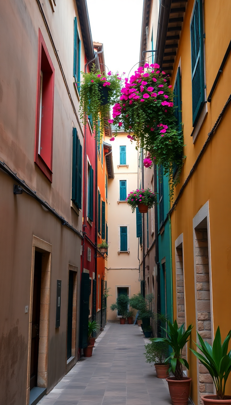 Narrow Italian Alley Colorful Buildings Photorealistic Wallpaper