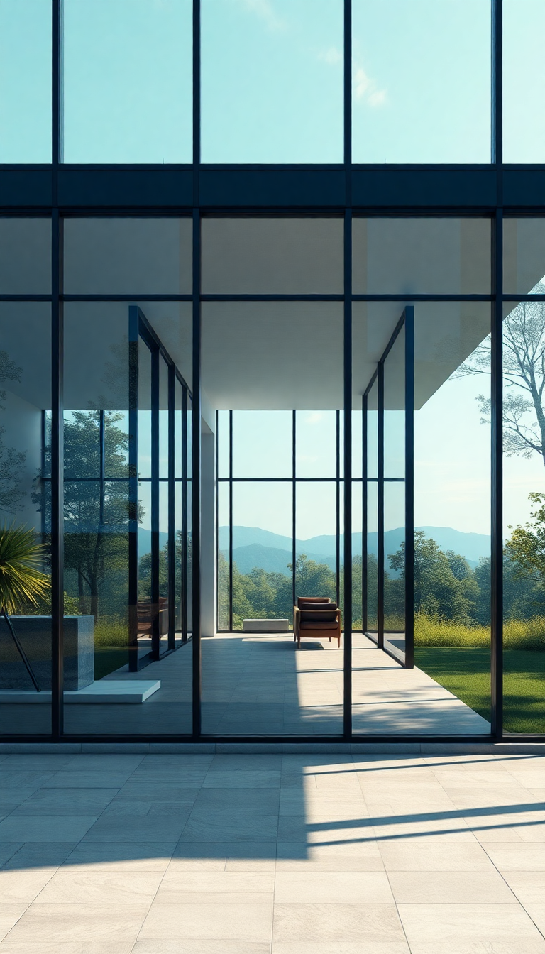 Photorealistic Retro Minimalist House Glass Wallpaper