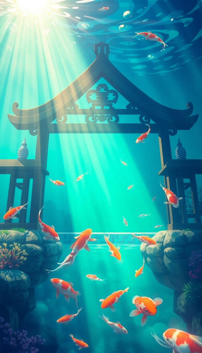 Whimsical Underwater Koi Swimming Anime Wallpaper