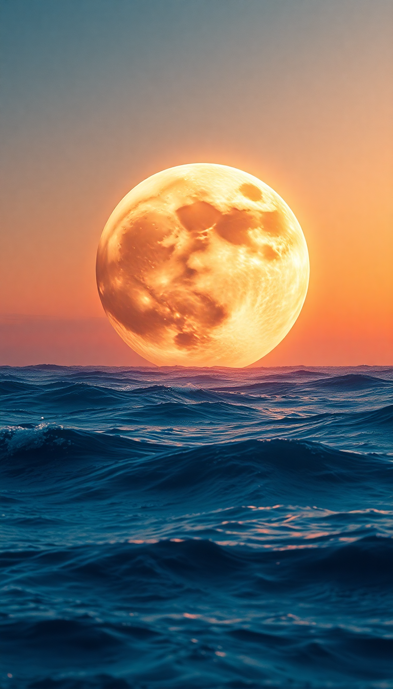 Arctic Giant Moon Touching Ocean Surface Wallpaper