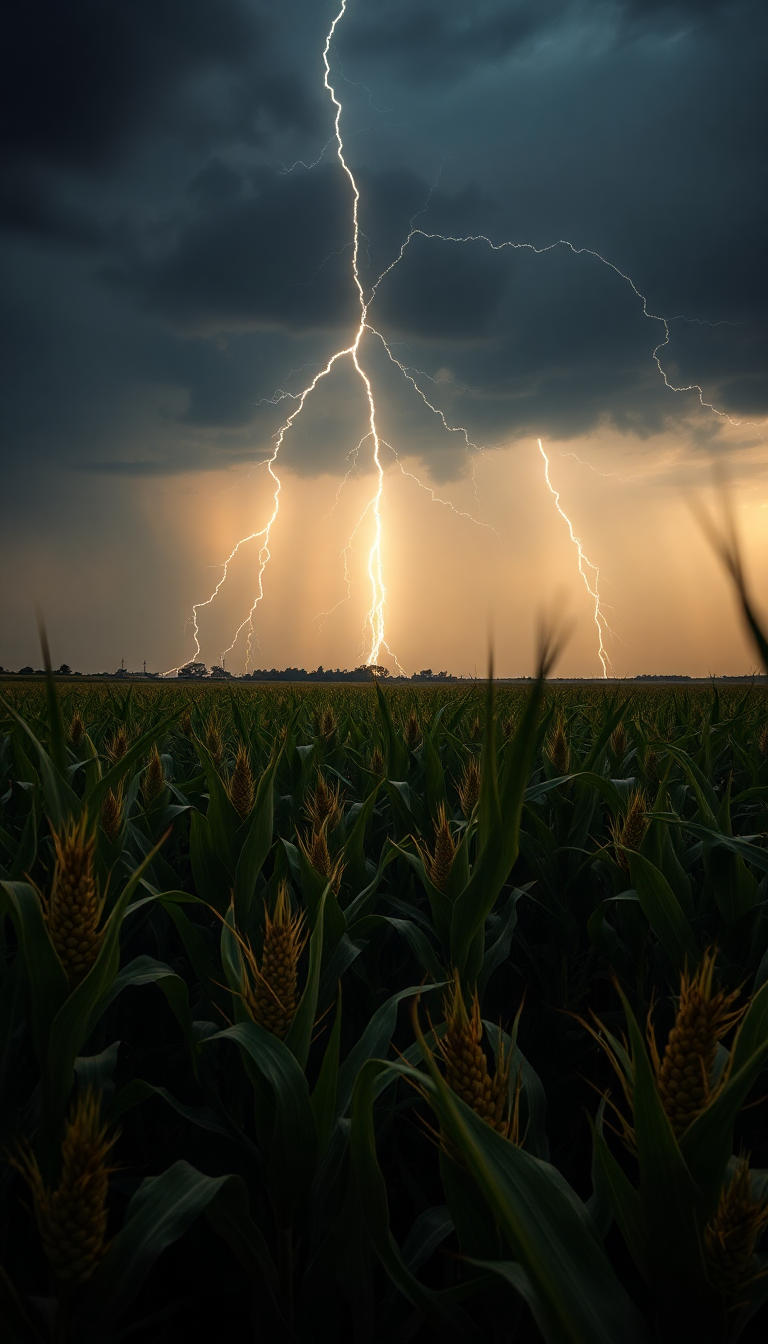 Thunderstorm Lightning Over Cornfield Nature Pro Wallpaper