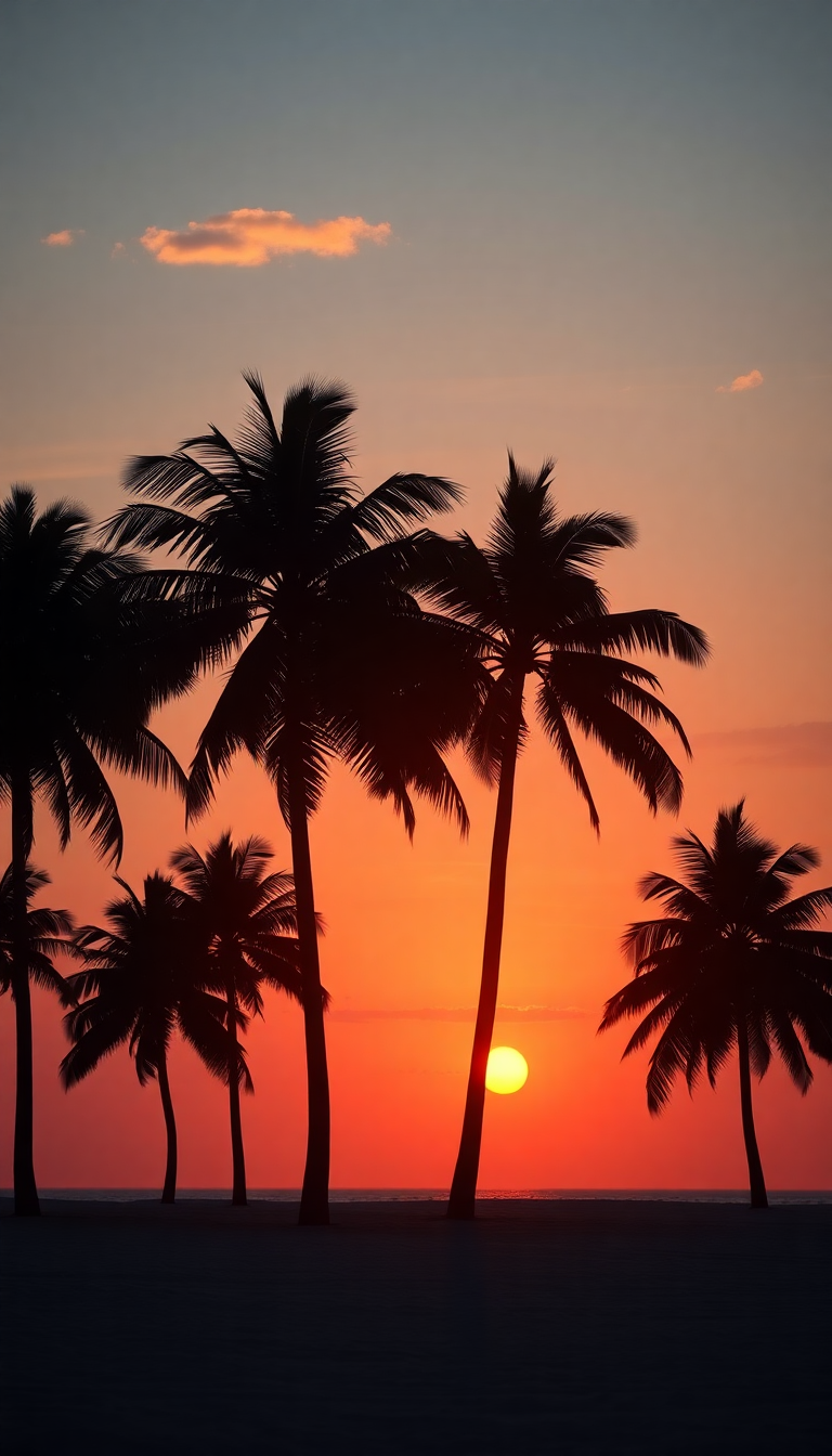 Photorealistic Wild Sunset Beach Silhouette Wallpaper