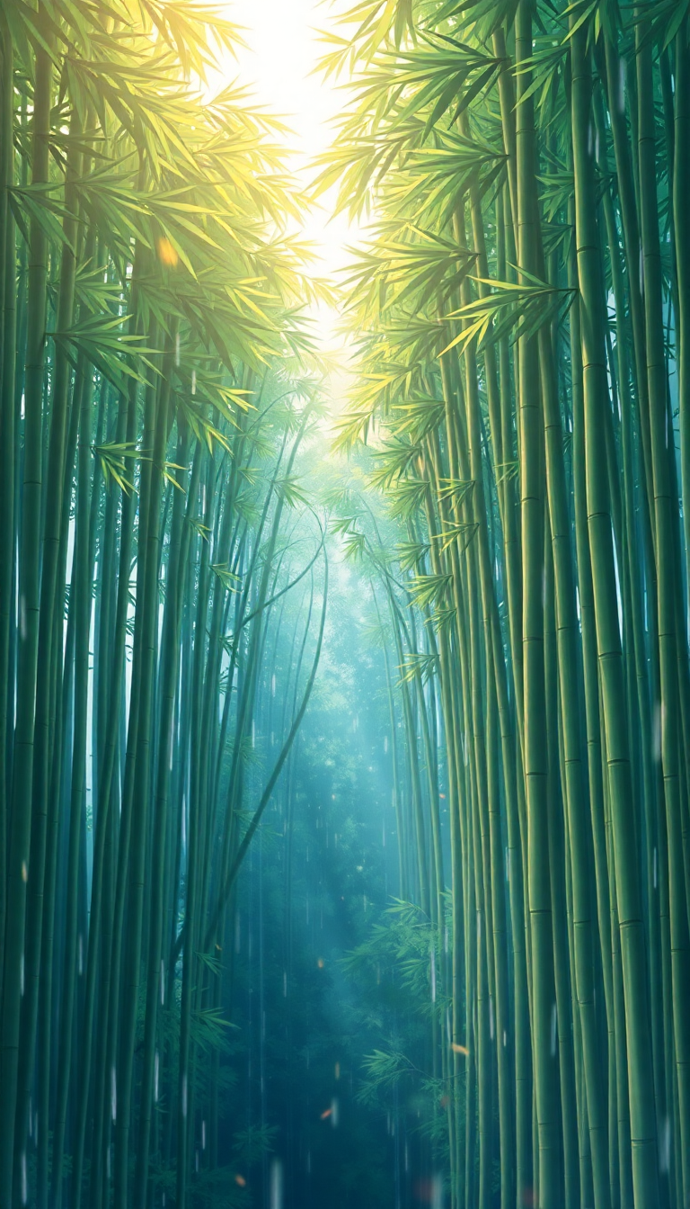 Subtle Bamboo Rain Peaceful Anime Wallpaper