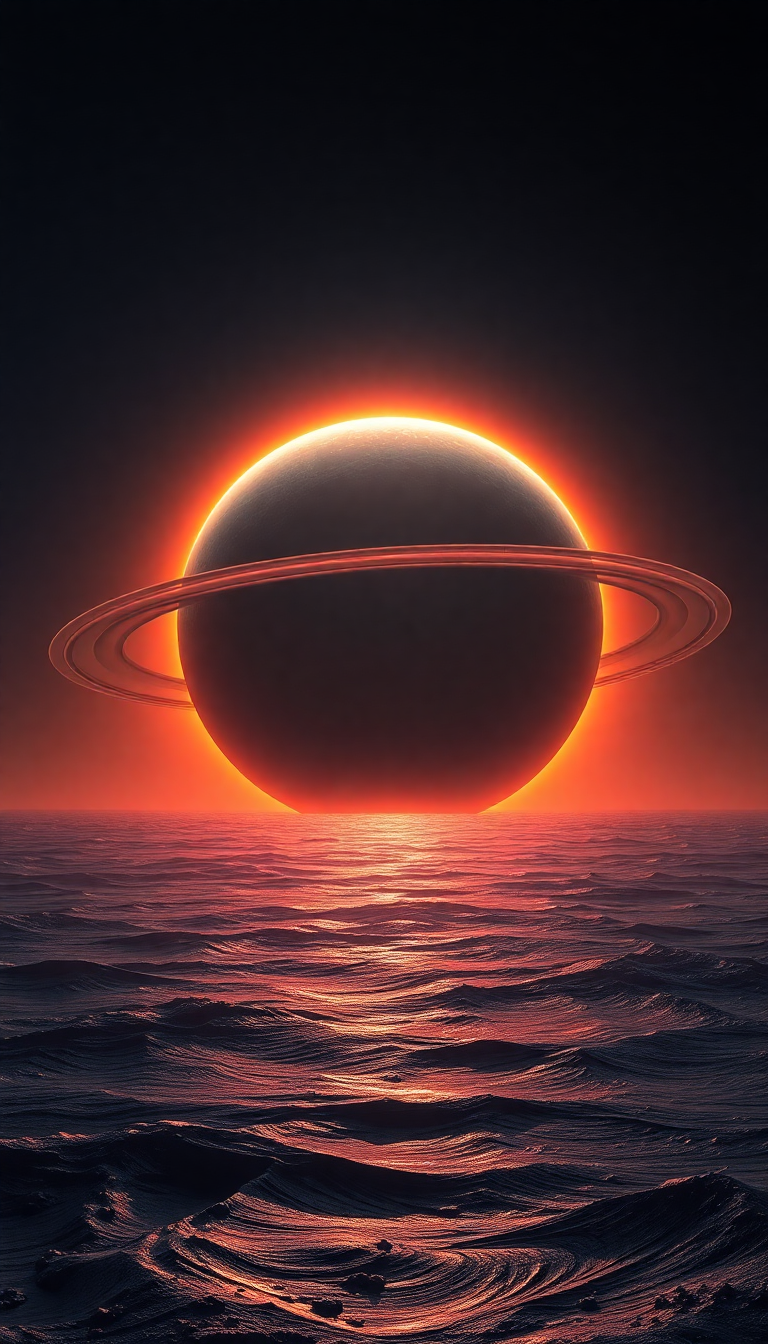 Photorealistic Beautiful Ringed Planet Rising Wallpaper