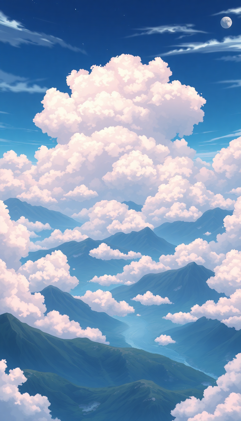 Anime Nordic Sea Above Mountains Wallpaper