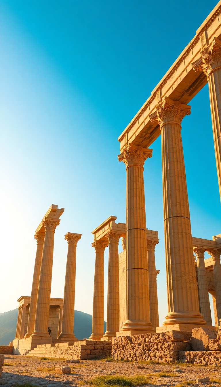 Photorealistic Hazy Greek Temple Ruins Wallpaper