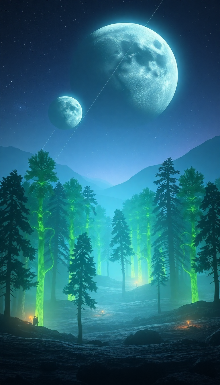 Bioluminescent Alien Forest Distant Planet With Digital art Prime Wallpaper