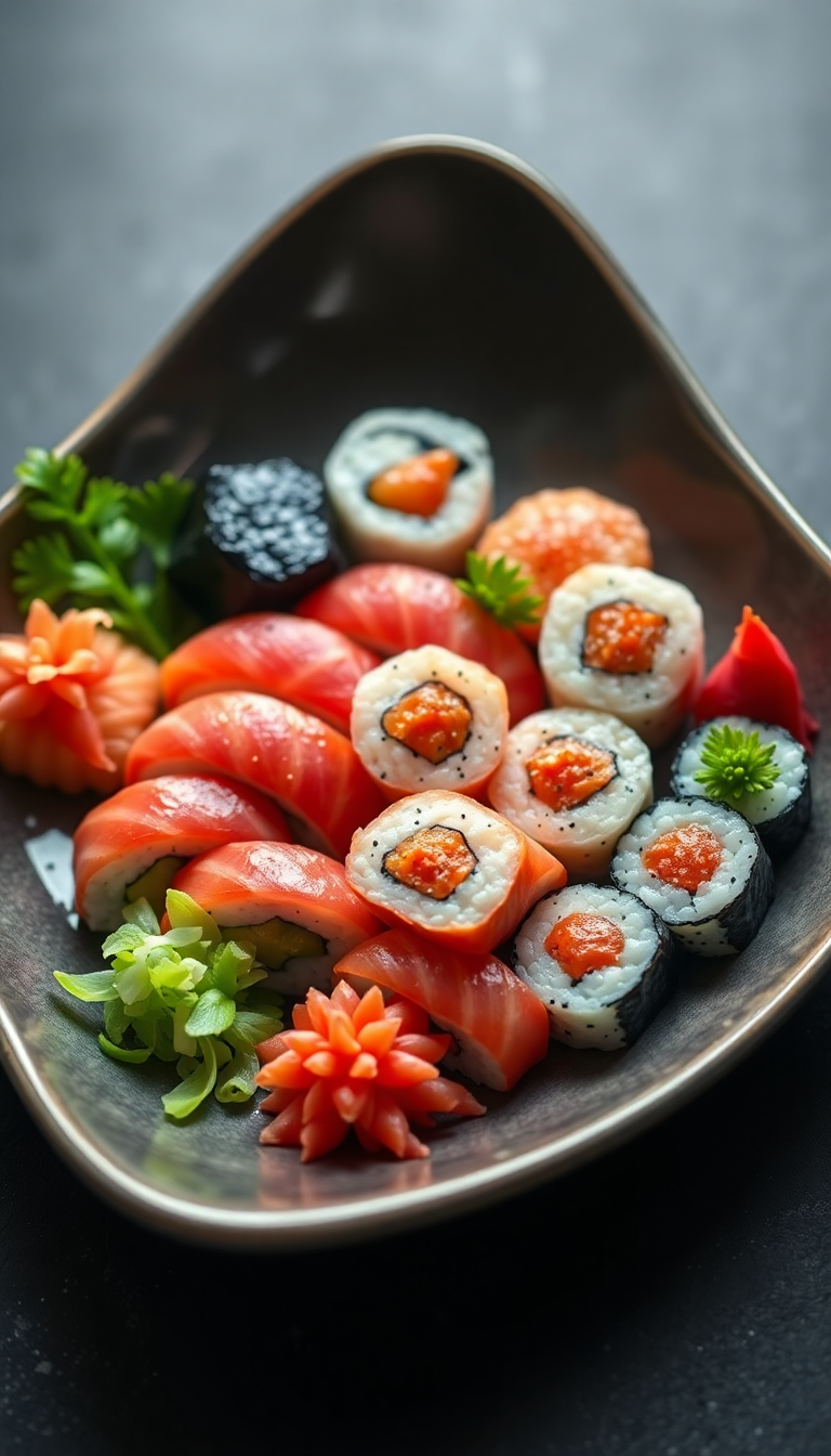 Photorealistic Cool Sushi Arrangement Artistic Wallpaper