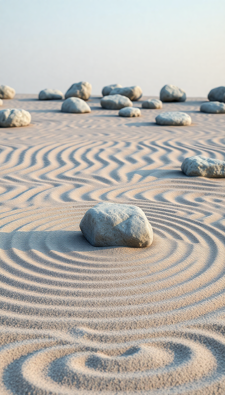 Vintage Zen Rock Garden Raked Sand Wallpaper