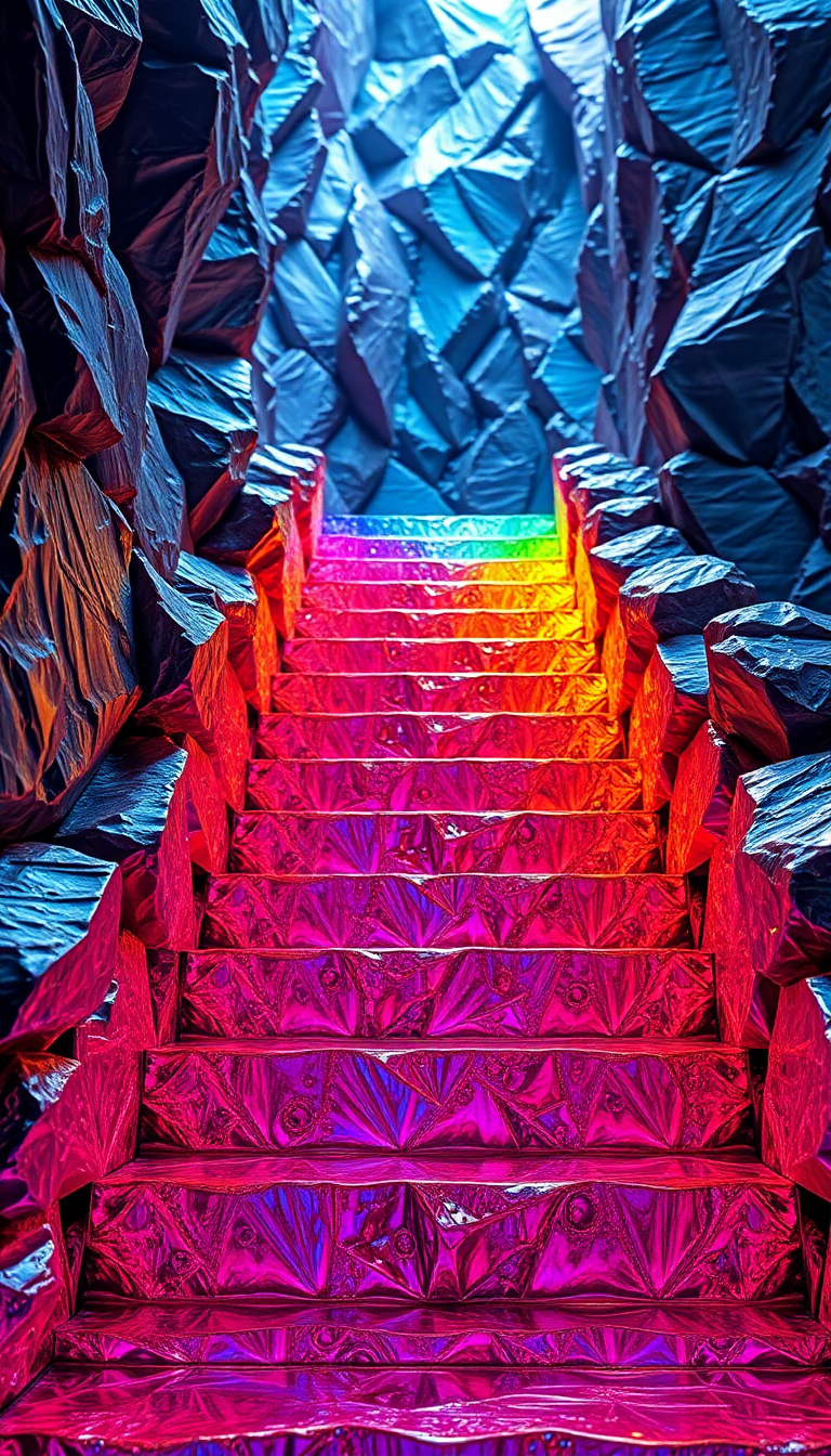 Minimalist Formation Rainbow Metallic Stairs Wallpaper