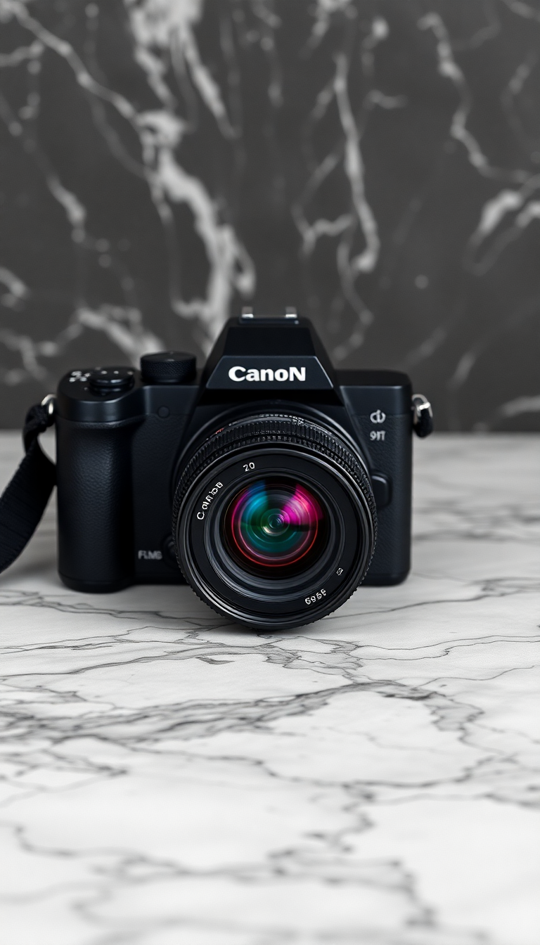 Misty Film Camera Marble Flatlay Aesthetic Wallpaper