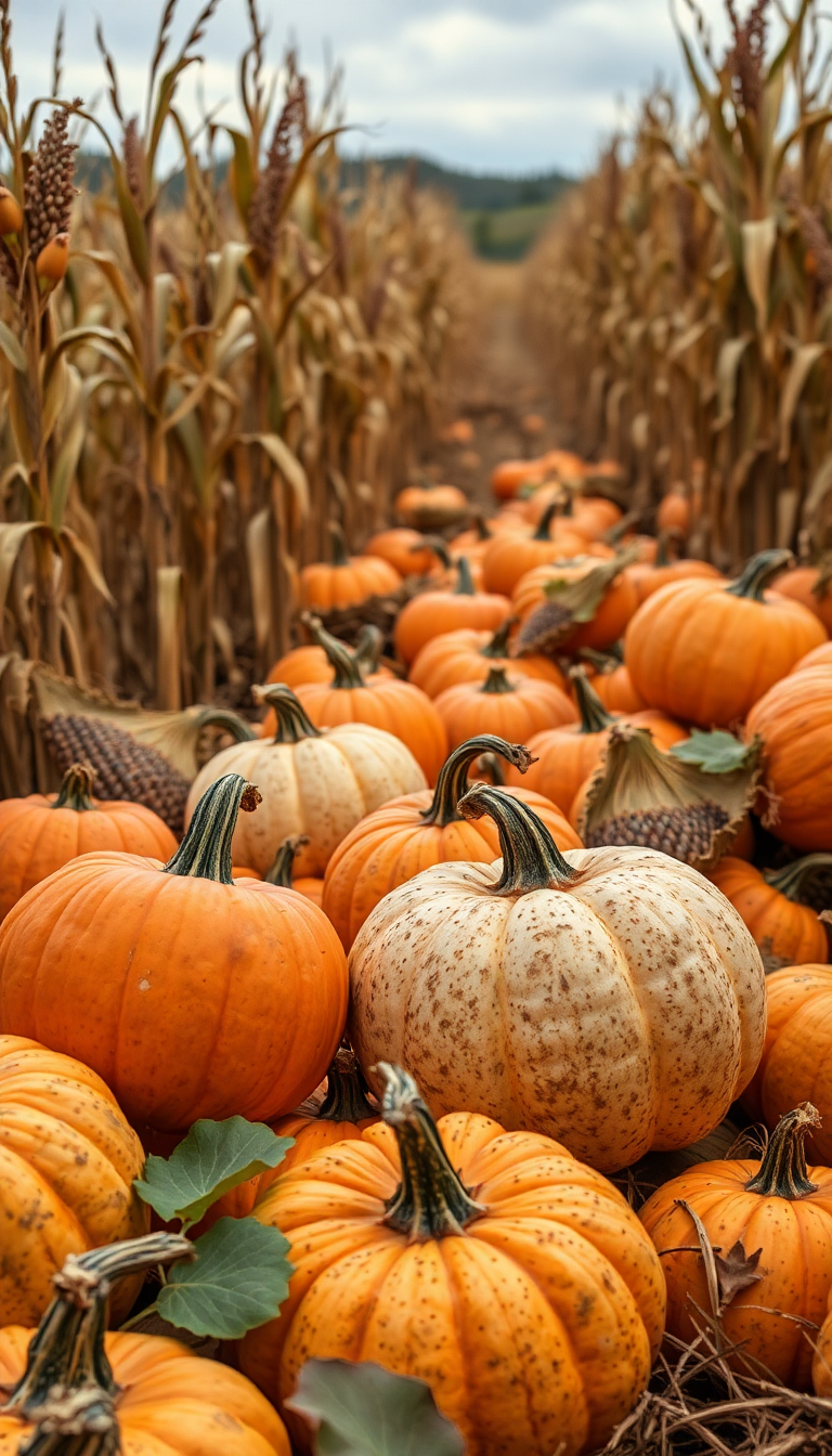 Photorealistic Coastal Harvest Pumpkins Corn Wallpaper