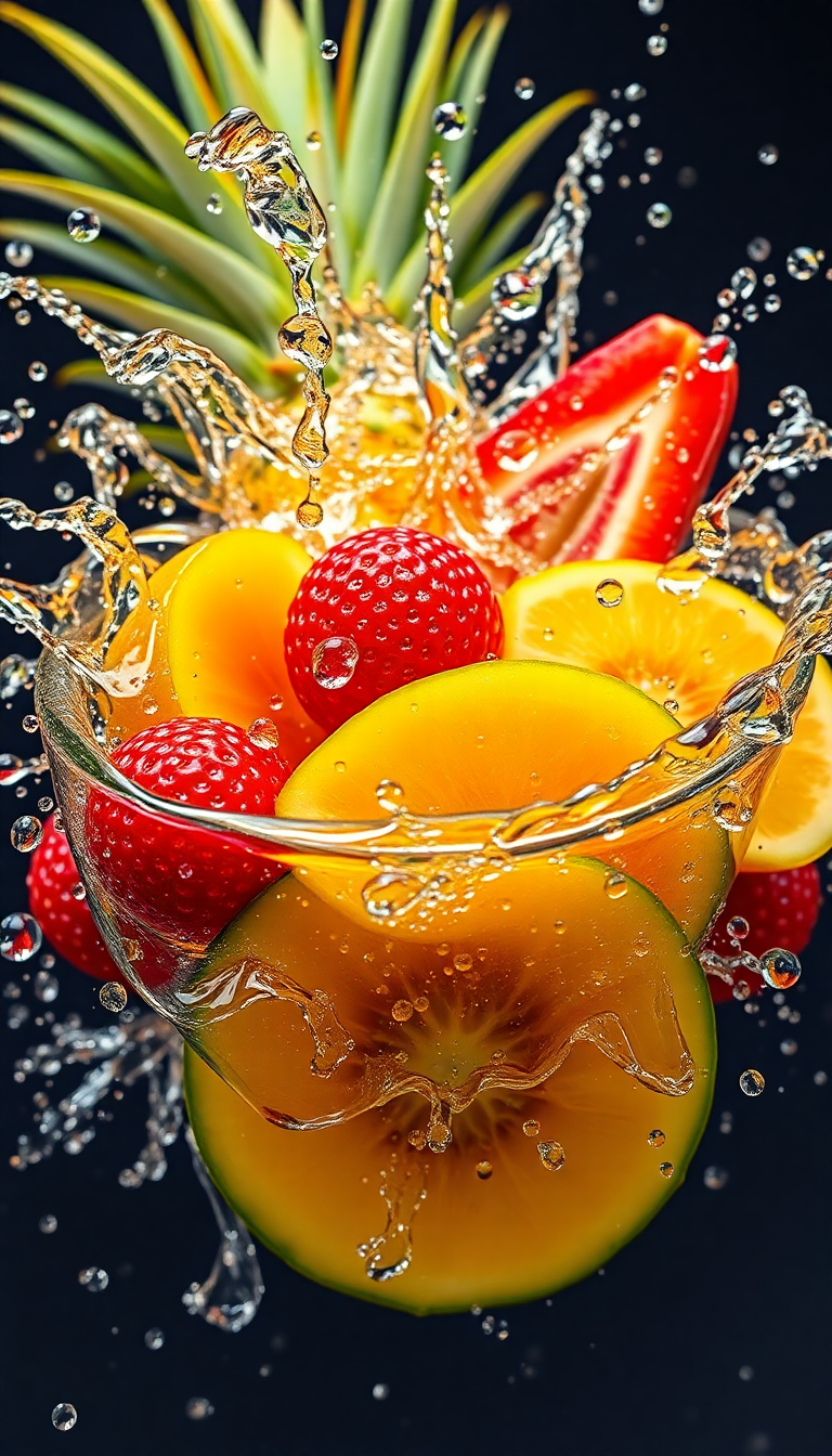 Frozen Droplets Water Splash Fruit Photorealistic Wallpaper