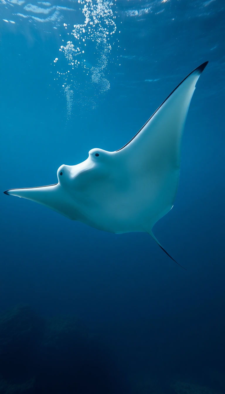 Deep Manta Gliding Underwater Photorealistic Wallpaper